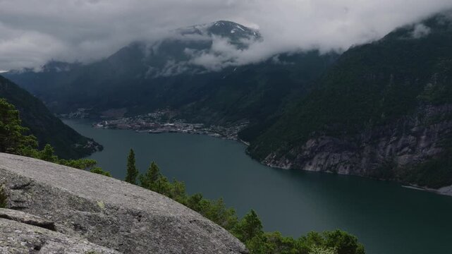Lilletopp hike in Norway, viewpoint on fjords and waterfall
