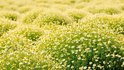 Fototapeta premium Daisy Field of dreams: a field is blanketed in a sea of delicate daisies, their white petals and yellow centers creating a breathtaking floral panorama. The sunlight bathes the scene in warmth.