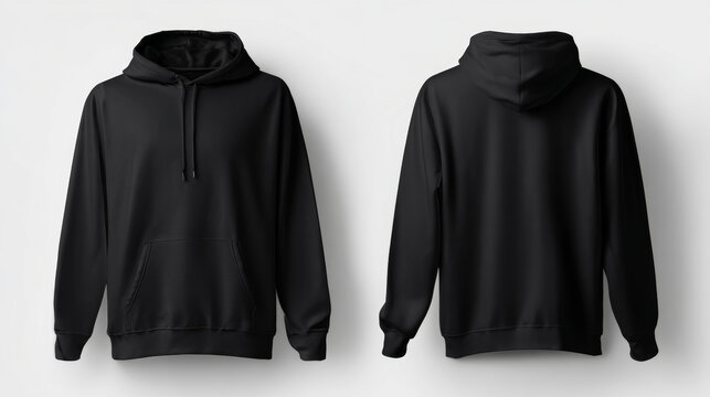 Black hoodie mockup featuring a casual pullover with a drawstring hood, soft textile texture, and a relaxed fit