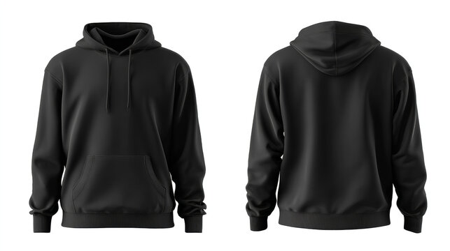 Black hoodie with a soft cotton blend fabric, ribbed cuffs and hem, adjustable drawstring hood, casual style for everyday wear