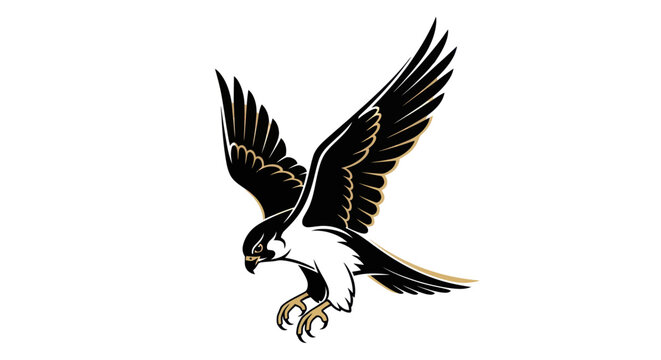 Soaring falcon emblem on white background