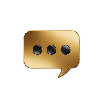 A gold speech bubble icon on a transparent background with three black dots