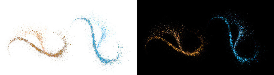 Obraz premium PNG image of&nbsp;Two swirling trails of golden brown and cyan sparkling dust energy streams on transparent background