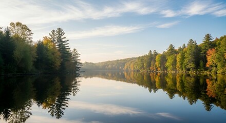 Obraz premium Peaceful Lake Reflection in Autumn Forest