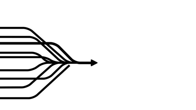 Abstract Data Flow Merge Arrow Icon, Multiple Lines Converging into Single Direction, Network Routing and Workflow Process Symbol, Technology Data Integration Concept black Line Arrow Graphic Design