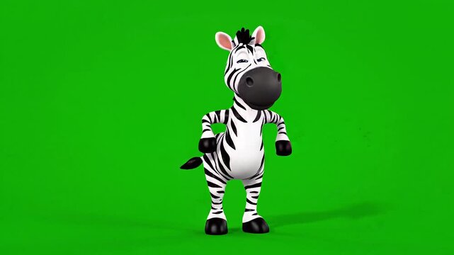 Animated zebra character performing a playful pose on a chroma key screen, a fresh new digital illustration.