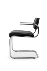 Fototapeta premium AI Generative. Modern Bauhaus Style Cantilever Armchair with Black Leather and Chrome Frame Isolated on Clean White. 3