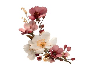 Naklejka premium An elegant floral arrangement with watercolor flowers in shades of pink, white, and burgundy is isolated on a clean white background here.