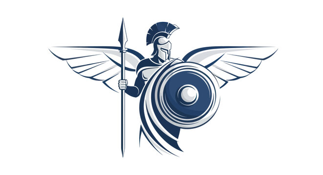 Winged warrior with spear and shield illustration