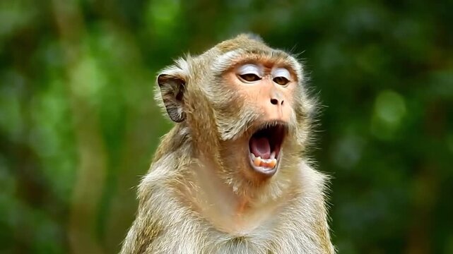 Monkey Yawning in Jungle.