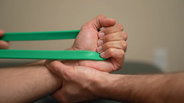 Hand exercise with resistance band.