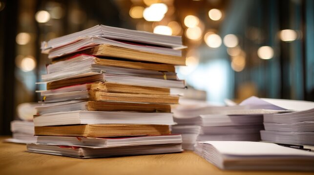 University publishing department preparing academic journals on blurred background