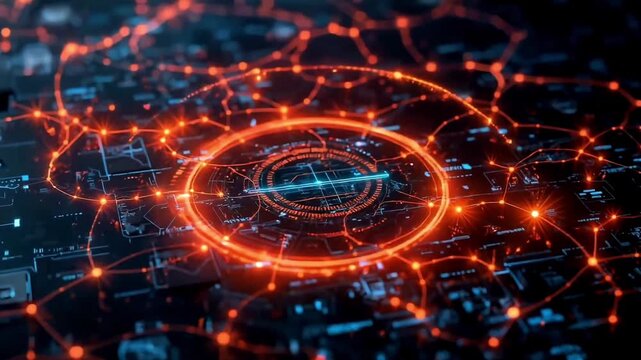 ビッグデータとネットワークを可視化したセキュリティ重視のデジタル背景動画素材