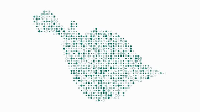 Heard Island and McDonald Islands map animation. Shape of the country with pulsating colored dots. Small size circle blocks. Digital style Heard Island and McDonald Islands map on white background.