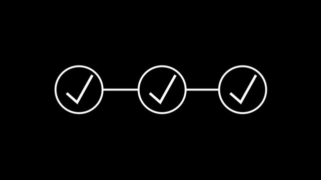 Double Check Mark Connected by Line on Black Background for Business and Technology Concepts check marks