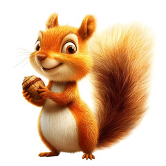 Fototapeta premium Cute cartoon squirrel holding an acorn fluffy tail vector isolate on white background no shadow