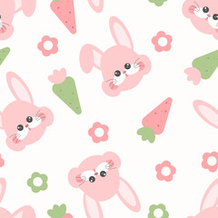 Fototapeta premium seamless pattern with rabbit animal cute cartoon fabric design 