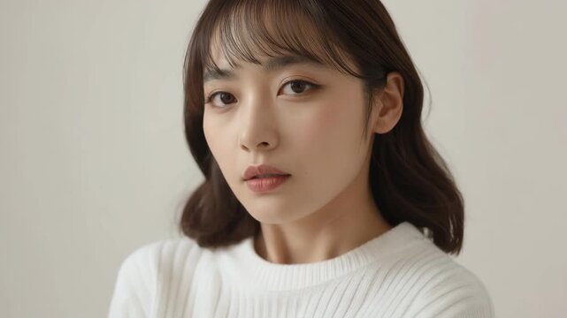 85mmの密着構図で目元の輝きと肌の質感を丁寧に描く日本人女性