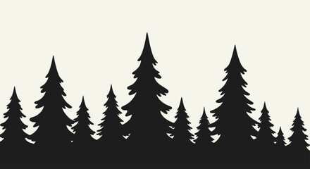 Fototapeta premium Silhouette of Evergreen Trees in a Forest Landscape.