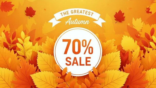 Autumn sale advertisement with orange leaves and 70 percent discount offer