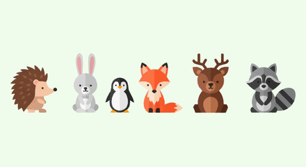 Collection of Cute Forest and Arctic Animals in Flat Design. © Faiz