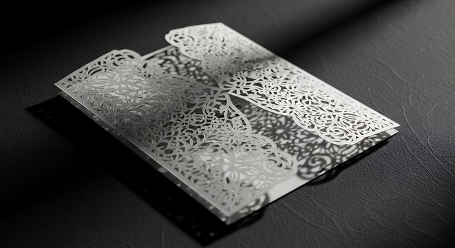 Elegant Laser Cut Invitation Envelope on Dark Surface