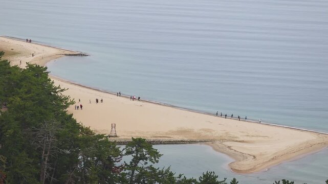 Amanohashidate, Miyazu, Japan, Kyoto Prefecture, landscape view, with Miyazu Bay, Tango Amanohashidate Oeyama Quasi-National Park, sandbar and beach during fall season, one day trip from Kyoto