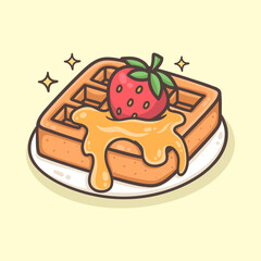 Waffle With Strawberry and Honey Illustration for icon, sticker and other uses.