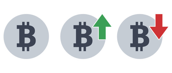 Obraz premium ビットコイン（仮想通貨）のアイコンセット（上昇・下落・通常）