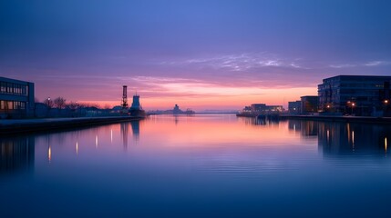 Quiet Port Basin with Gentle Ripples at Pastel Sunrise, Serene Harbor Landscape for Travel and Calm Wallpapers