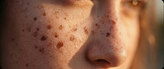 Fototapeta premium A close-up of a person's face with freckles