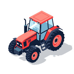 Fototapeta premium Isometric Red Tractor for Agricultural Work and Farming.