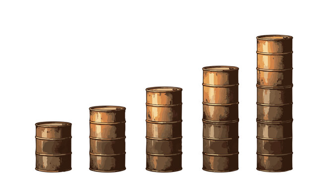 Increasing Oil Price Concept &ndash; Oil Barrel Bar Chart Vector Illustration Isolated on Transparent Background