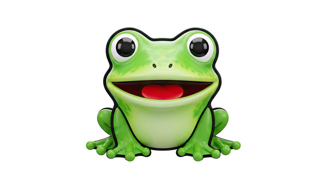 Happy cartoon frog with open mouth and red heart tongue