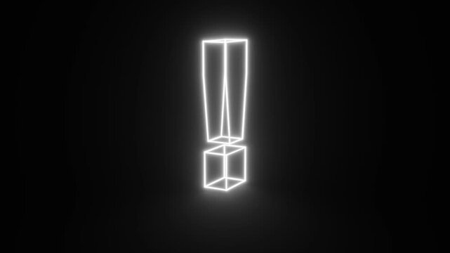 Exclamation White Color Mark Glowing and Rotating on Black Background