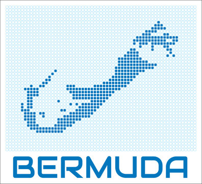 Bermuda digital style map with blue rounded rectangle dots. Bermuda. Dotted shape of the island. Blue colored map and title on white background. Creative Vector Illustration.