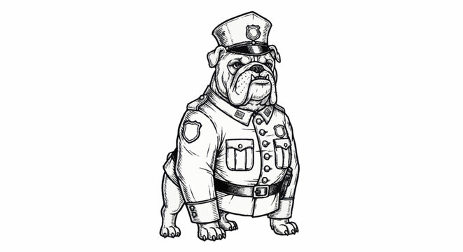 Bulldog Officer in Uniform Sketch.