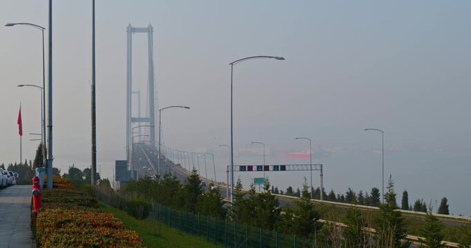Osmangazi Bridge in Foggy Weather with Light Traffic