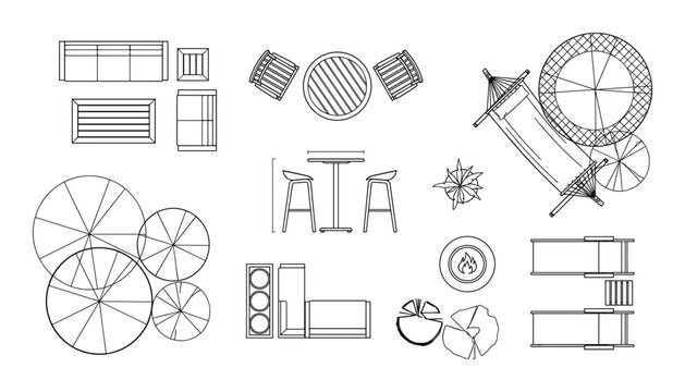 Furniture and landscape design elements top view for architectural planning