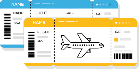 Airplane tickets illustration, detailed vector of airline boarding passes representing travel documents flight booking vacation planning and air journey concept. © Nicholas