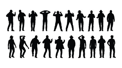 Collection of black silhouettes of people in various poses
