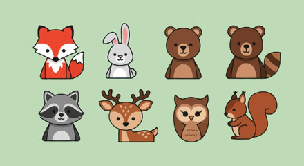Obraz premium Cute Woodland Animals Collection Cartoon Style.