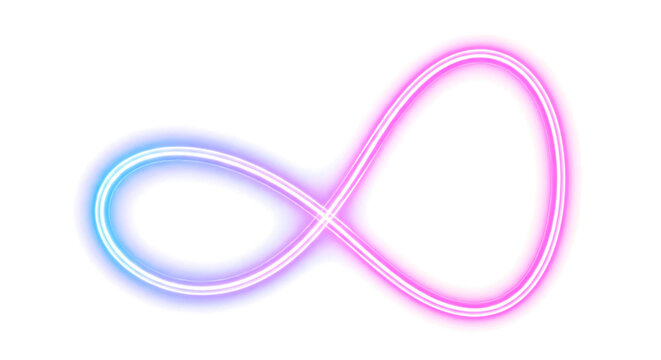 Neon infinity symbol glow in pink and blue.