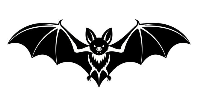 Black bat silhouette with wings spread against white background