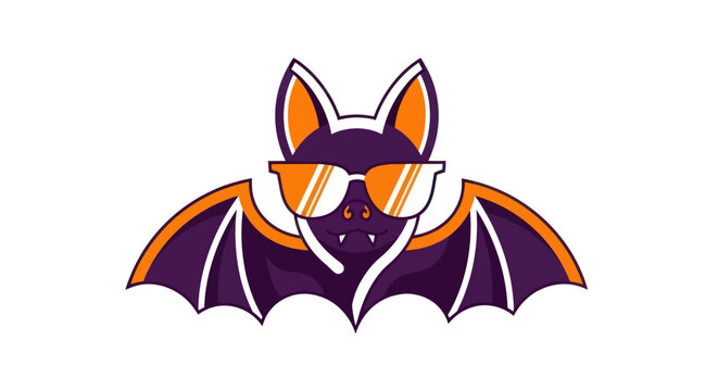 Cartoon bat character with sunglasses on white background design element