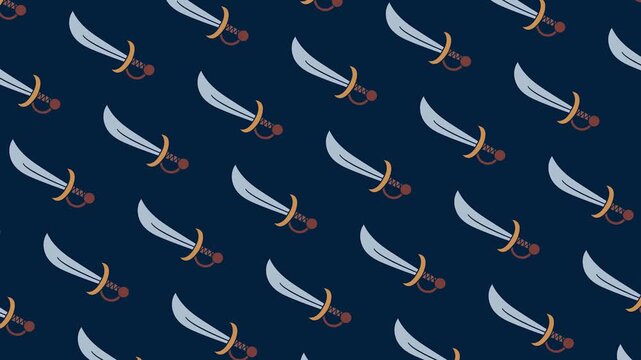 Ancient Sword Scimitar Pattern on Dark Blue Background