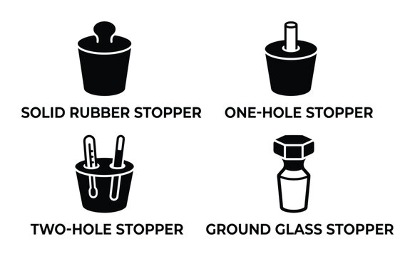 Set of laboratory stoppers solid one hole two hole and ground glass stoppers vector illustration