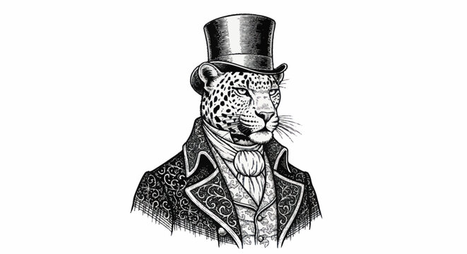 Elegant Leopard Dressed in Victorian Attire.