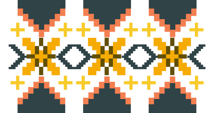 Geometric Quilt Block Pattern, Pixel Mosaic Pattern