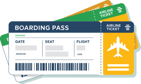 Boarding pass flight ticket icon illustration, essential air travel documents for convenient travel planning airport check in and international journey concept.